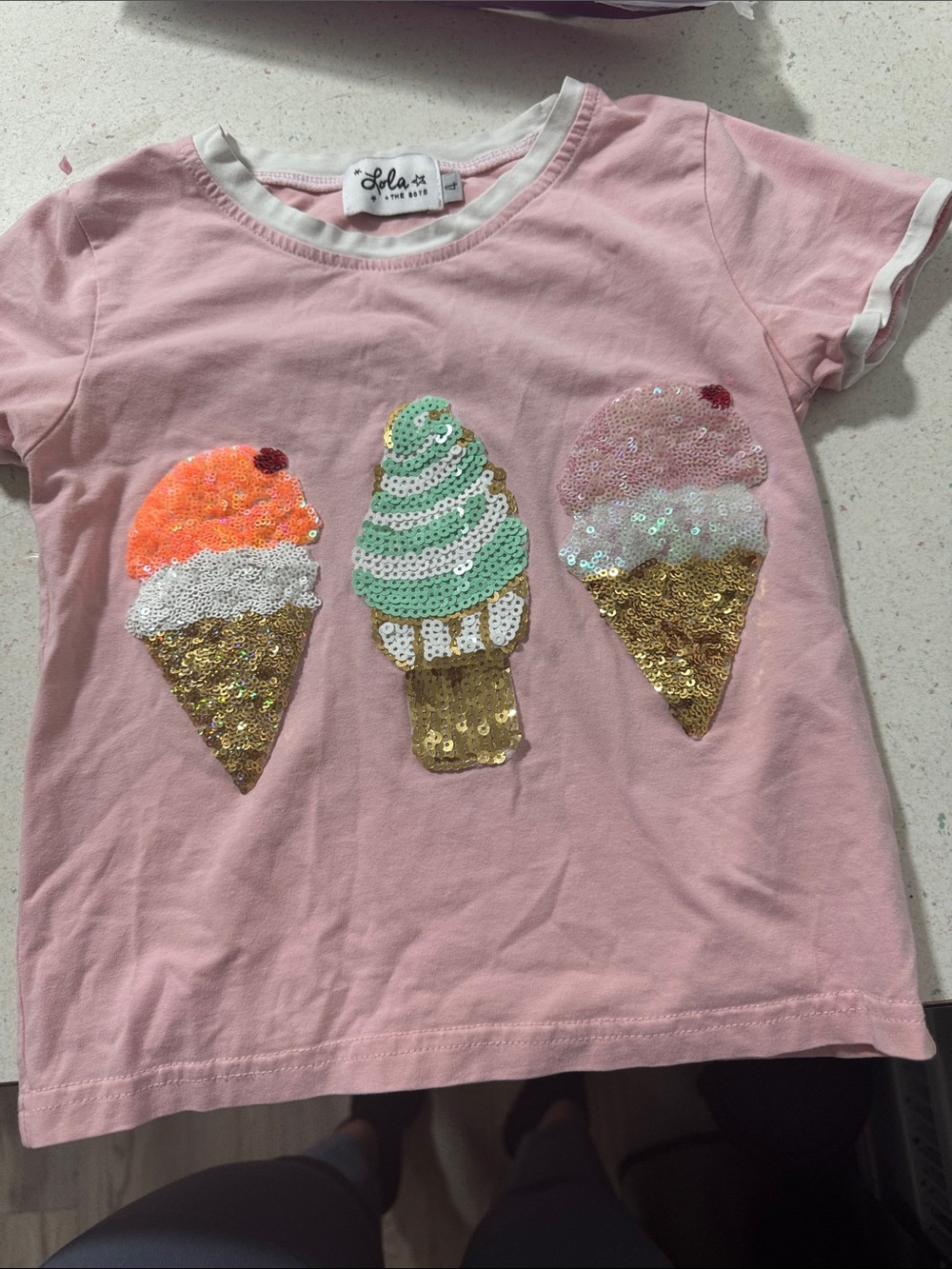 lola Pink Short-Sleeve Tee with Sequin Ice Cream Trio